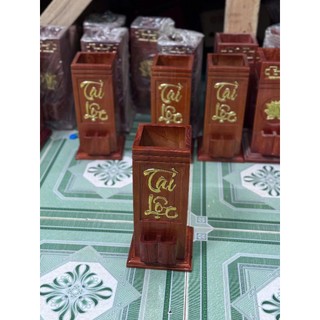 Ống Đựng Nhang Tài Lộc Dát Vàng, Gỗ Tự Nhiên