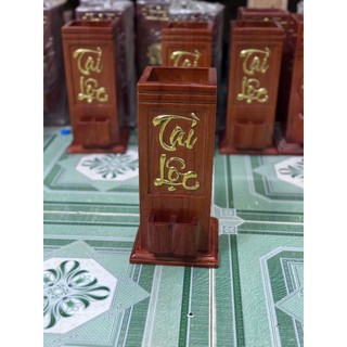 Ống Đựng Nhang Tài Lộc Dát Vàng, Gỗ Tự Nhiên