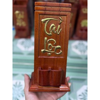 Ống Đựng Nhang Tài Lộc Dát Vàng, Gỗ Tự Nhiên