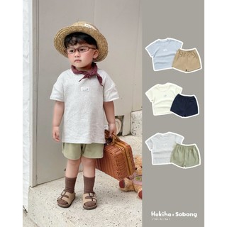 Bộ quần áo cộc tay may tag phối màu cho bé trai, bé gái Hokiha vải cotton bozip mềm mại, thoáng mát size 8-17kg BB18