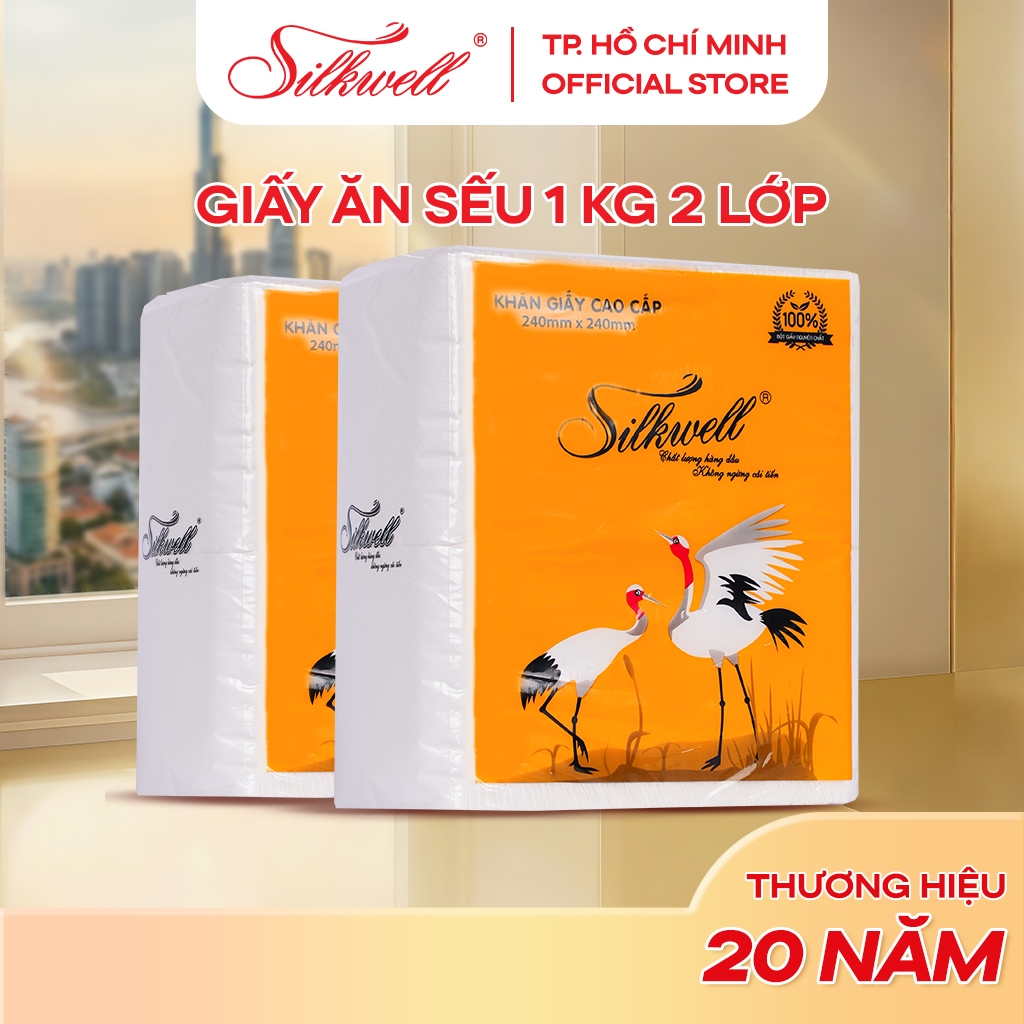 Khăn giấy ăn Silkwell Sếu 1kg 2 lớp dai mịn, giấy ăn giá rẻ cho mọi nhà