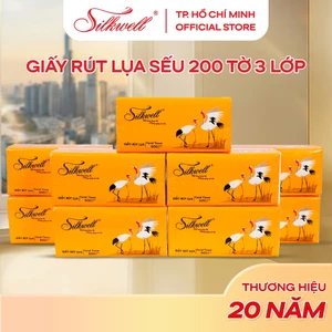 Thùng 9 gói giấy rút lụa Silkwell Sếu 200 tờ 3 lớp cao cấp, dai mịn, an toàn cho cả gia đình