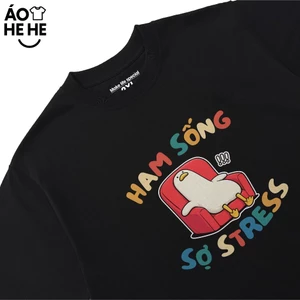 Áo Thun In Chữ Hài Hước Ham Sống Sợ Stress Câu Nói Text Văn Phòng Công Sở Form Rộng Cotton