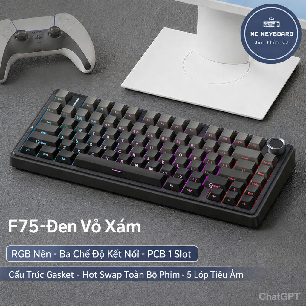 Bàn phím cơ bluetooth AULA F75 - Bàn phím không dây 3 mode kết nối - LED RGB
