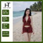 Set Bikini LÔNG VŨ BLING cổ yếm hở lưng + quần cap thấp tôn dáng