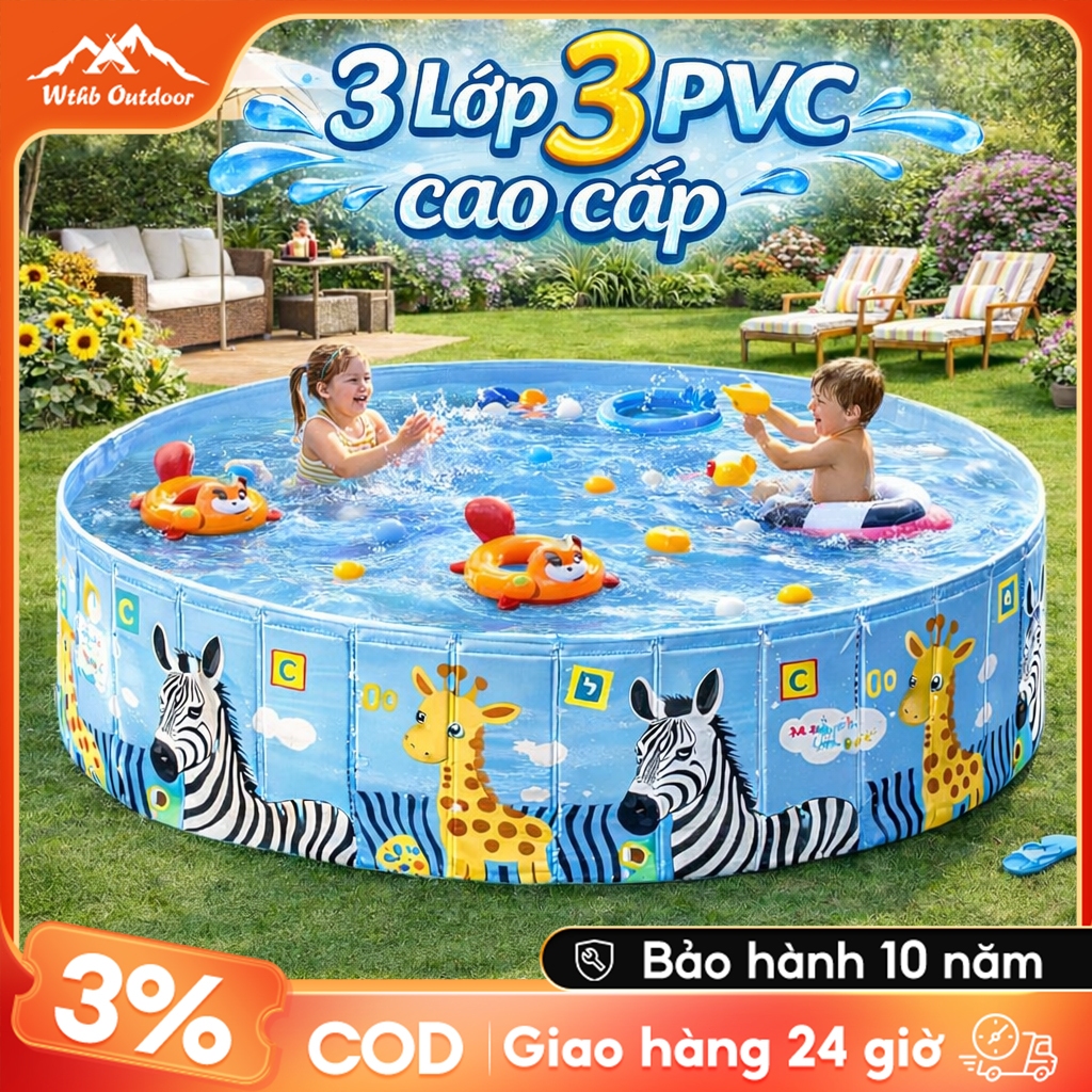 Bể bơi Gấp Gọn Cho Bé, Hồ Bơi Không Cần Bơm Gia Đình, 3 Lớp PVC Dày, Hồ Bơi Trẻ Em Ngoài Trời