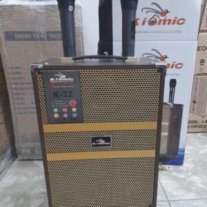Loa Karaoke Xách Tay Kiomic K32, Bass 20Cm Kèm 2 Mic Chống Hú, Echo, Delay.