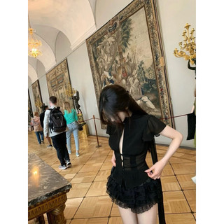Áo voan tay phồng form croptop nút cài dáng corset phong cách sang chảnh