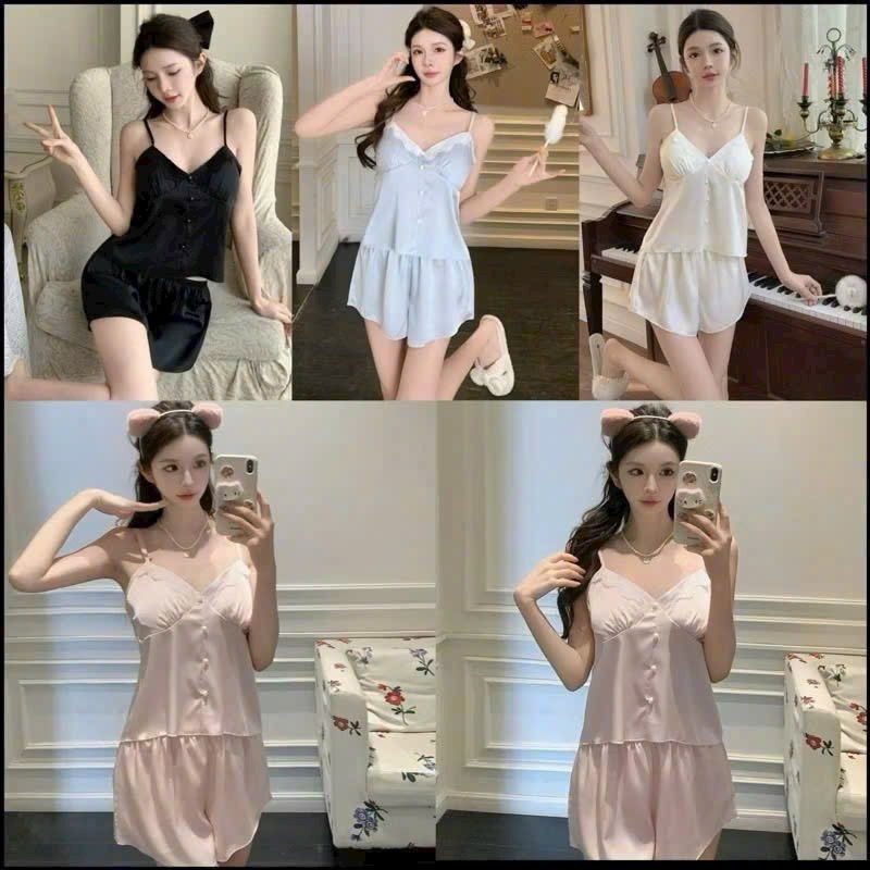 [ Mở bán ] Bộ lụa satin 2 dây chất vải lụa cực mát nhiều màu có mút đệm mỏng mát