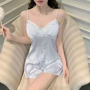 Bộ lụa satin 2 dây chất vải lụa cực mát nhiều màu có mút đệm mỏng mát