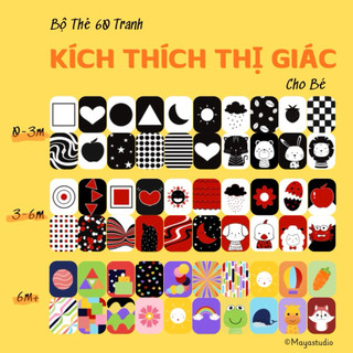 Bộ Thẻ 60 Tranh Kích Thích Thị Giác Cho Trẻ Sơ Sinh, Thẻ Bo Góc A6