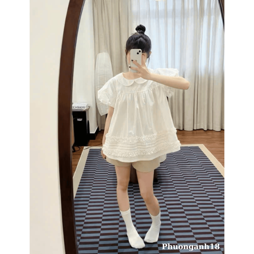 [Hàng Mới] Áo sơ mi cộc tay cổ sen viền bèo hàng QC 5457 A070