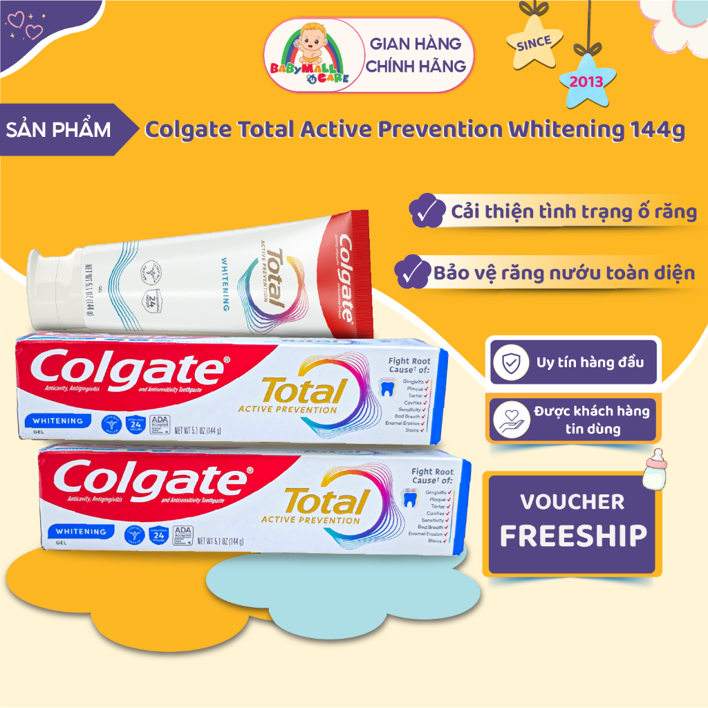 Kem Đánh Răng Colgate Total Active Prevention Whitening Gel 144g | Babymall & Care