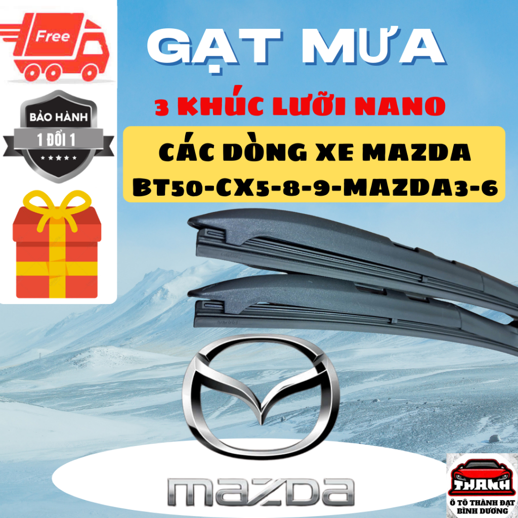 Gạt Mưa Ô Tô Các Dòng Xe MAZDA: BT50, CX5, CX8, CX9, 2,3,6,CX30 Lưỡi Silicon NANO Gạt Sạch Êm. MD3K