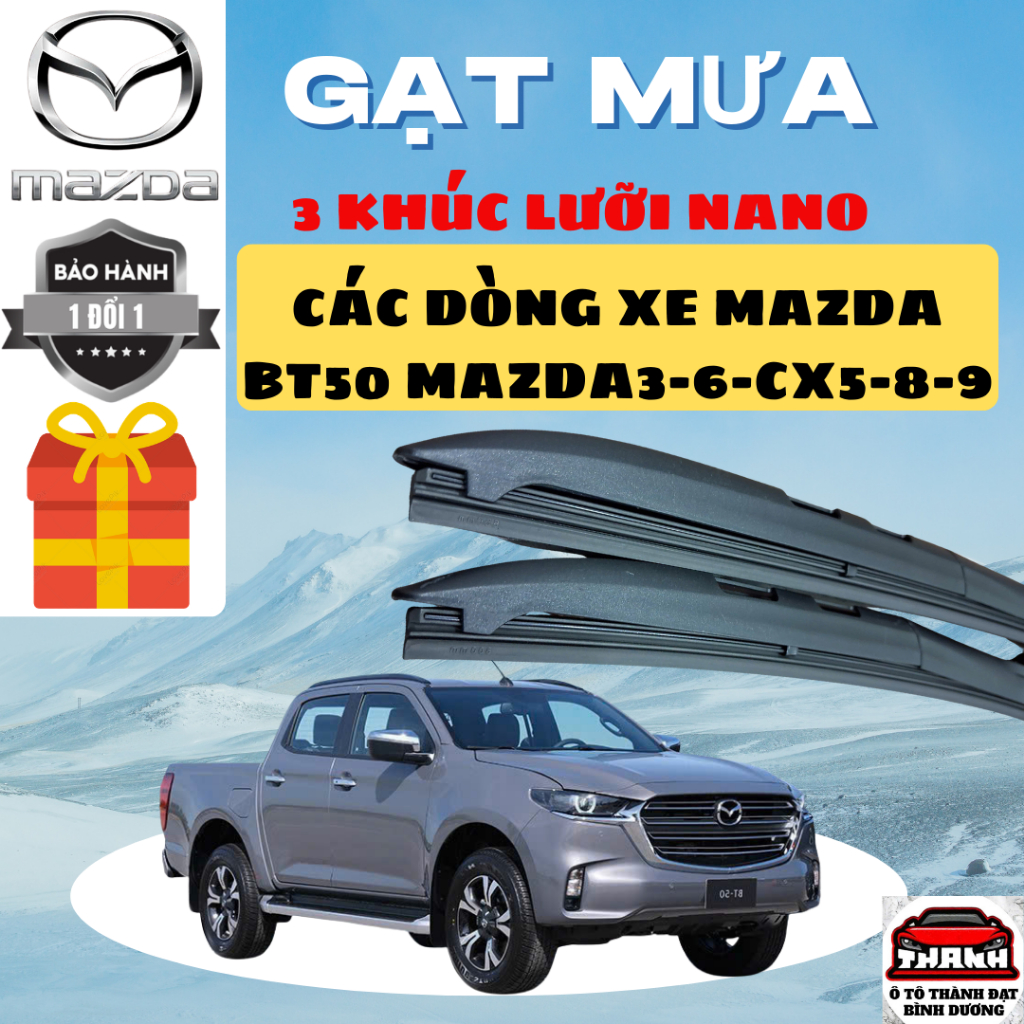 Gạt Mưa Ô Tô MAZDA BT50, CX5, CX8, CX9, MAZDA2, MAZDA3,6 CX30... Lưỡi Silicon NANO Gạt Sạch Êm.3K
