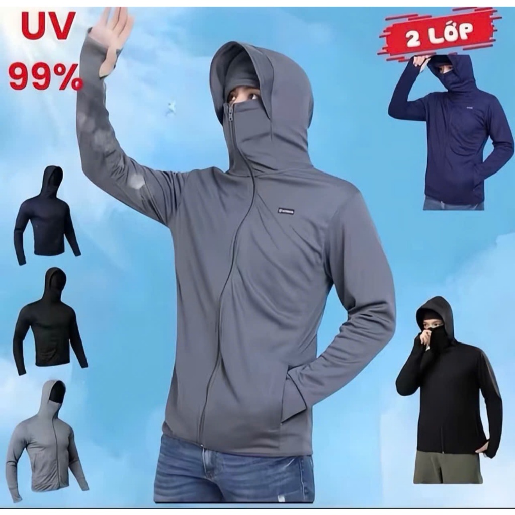 [ÁO 2 LỚP - Có Túi Trong]  Áo Chống Nắng Nam Nữ 2 lớp có Che Trán, Chất liệu Thống Hơi thoáng mát, chống tia UV.