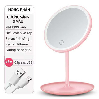 Gương trang điểm  để bàn, Gương để bàn xoay 360 độ chất liệu lúa mạch