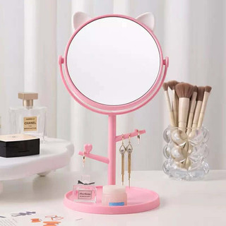 Gương trang điểm  để bàn, Gương để bàn xoay 360 độ chất liệu lúa mạch