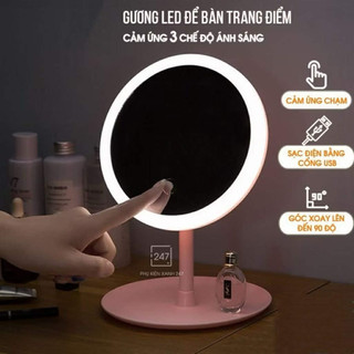 Gương trang điểm  để bàn, Gương để bàn xoay 360 độ chất liệu lúa mạch