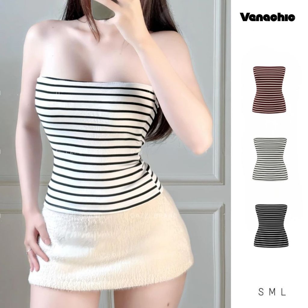 [KÈM MÚT] Áo ống kẻ sọc basic ôm body vải cotton mịn Venachic Women A23M