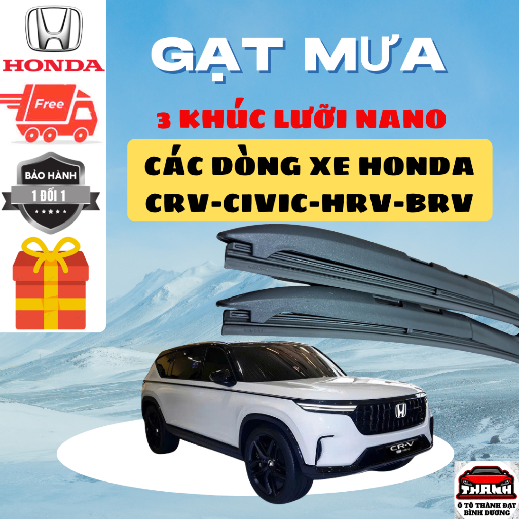 Gạt Mưa Ô Tô HONDA  CRV, HRV, BRV, CITY, CIVIC, BRIO, JAZZ ... Lưỡi Silicon NANO Gạt Sạch Êm. 3K