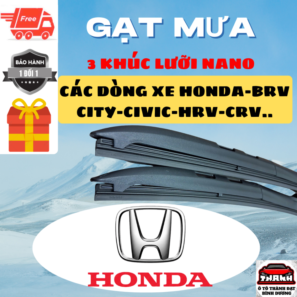 Gạt Mưa Ô Tô CÁC DÒNG XE HONDA CIVIC, CITY,CRV, HRV, BRV,BRIO,JAZZ. Lưỡi Silicon NANO Gạt Sạch Êm.3K