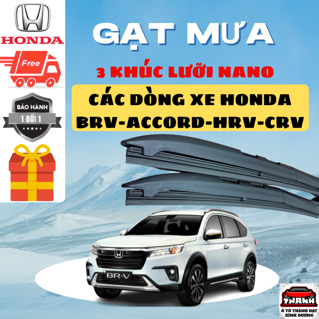 Gạt Mưa Ô Tô Dòng Xe HONDA BRV, CRV, HRV, CITY, CIVIC, BRIO, JAZZ .Lưỡi Silicon NANO Gạt Sạch Êm. 3K