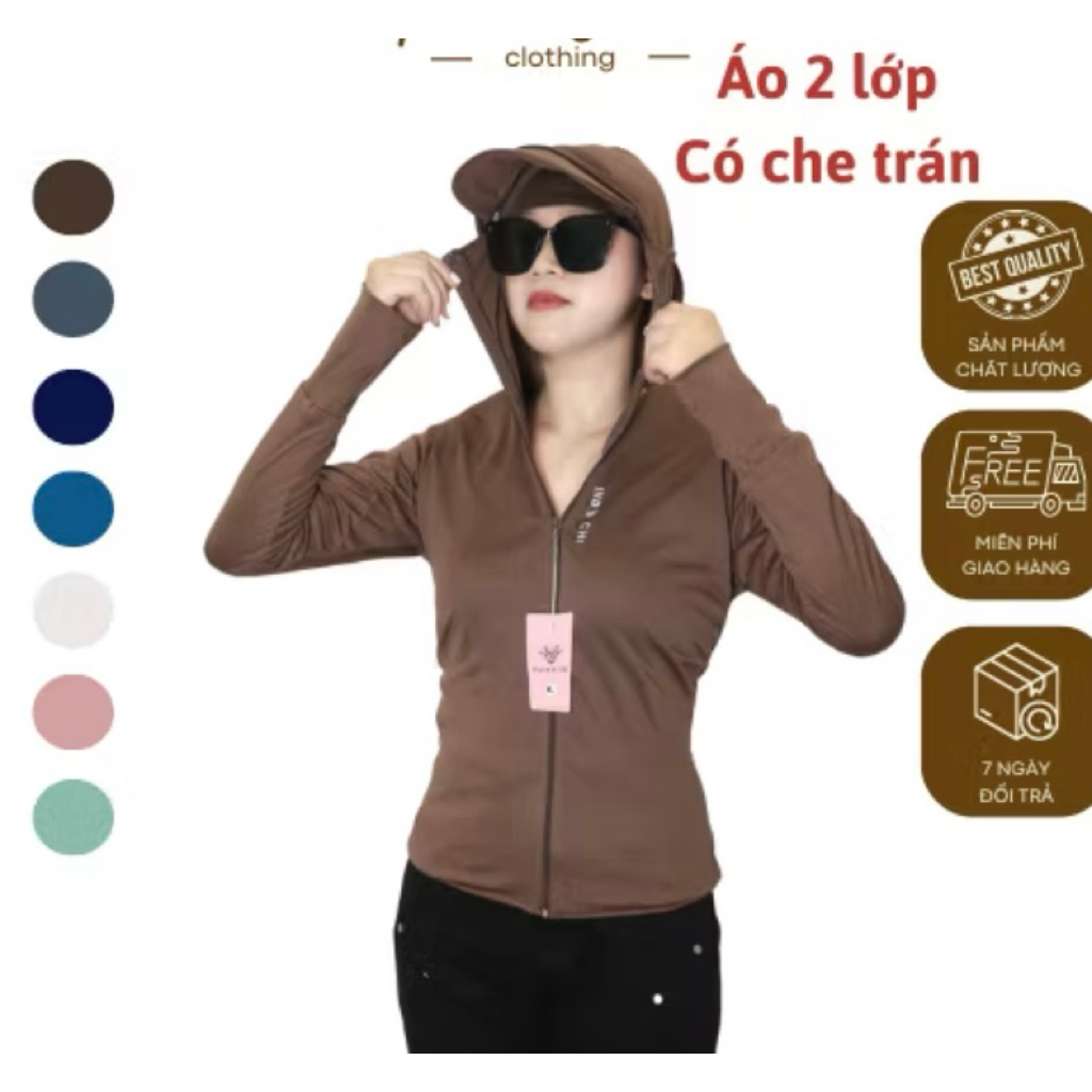Áo gió nữ 2 lớp chất vải thun lạnh,che trán ,vành mũ to rộng mặc mát