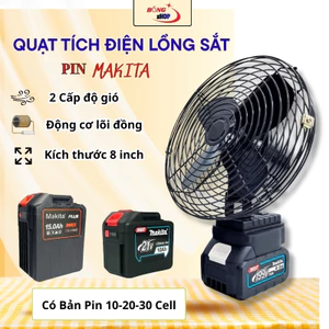 Quạt Tích Điện Để Bàn Chân Pin Phổ Thông Makita, Quạt Tích Điên Pin Trâu 8 Inch Sử Dụng 4 - 15 Tiếng Làm Mát Nhanh