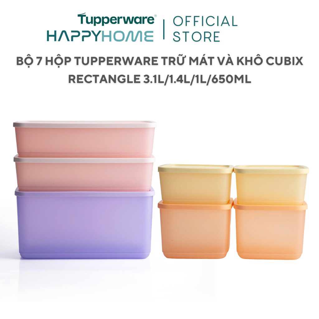 Bộ 7 Hộp BQTP Tupperware Cubix Rectangle & Medium Square Chính Hãng ...