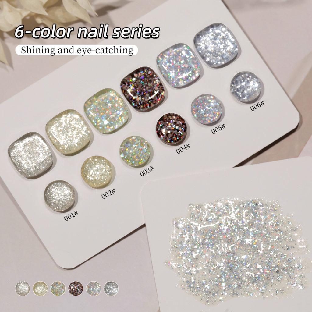 XEIJAYI 15ml Bộ sơn móng tay gel nhũ  6 màu, thích hợp cho tiệm nail và sử dụng hàng ngày.