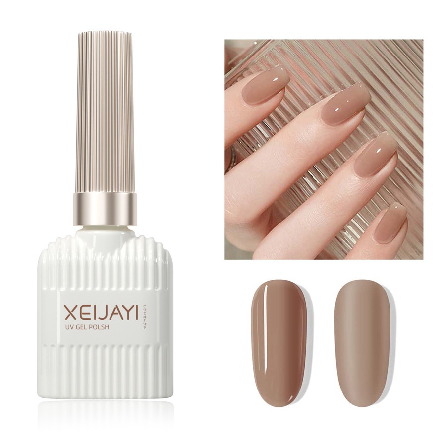 XEIJAYI 15ml Sơn móng tay gel màu nâu nude, bền màu và bóng mượt, thích hợp cho việc tự làm nghệ thuật vẽ móng.