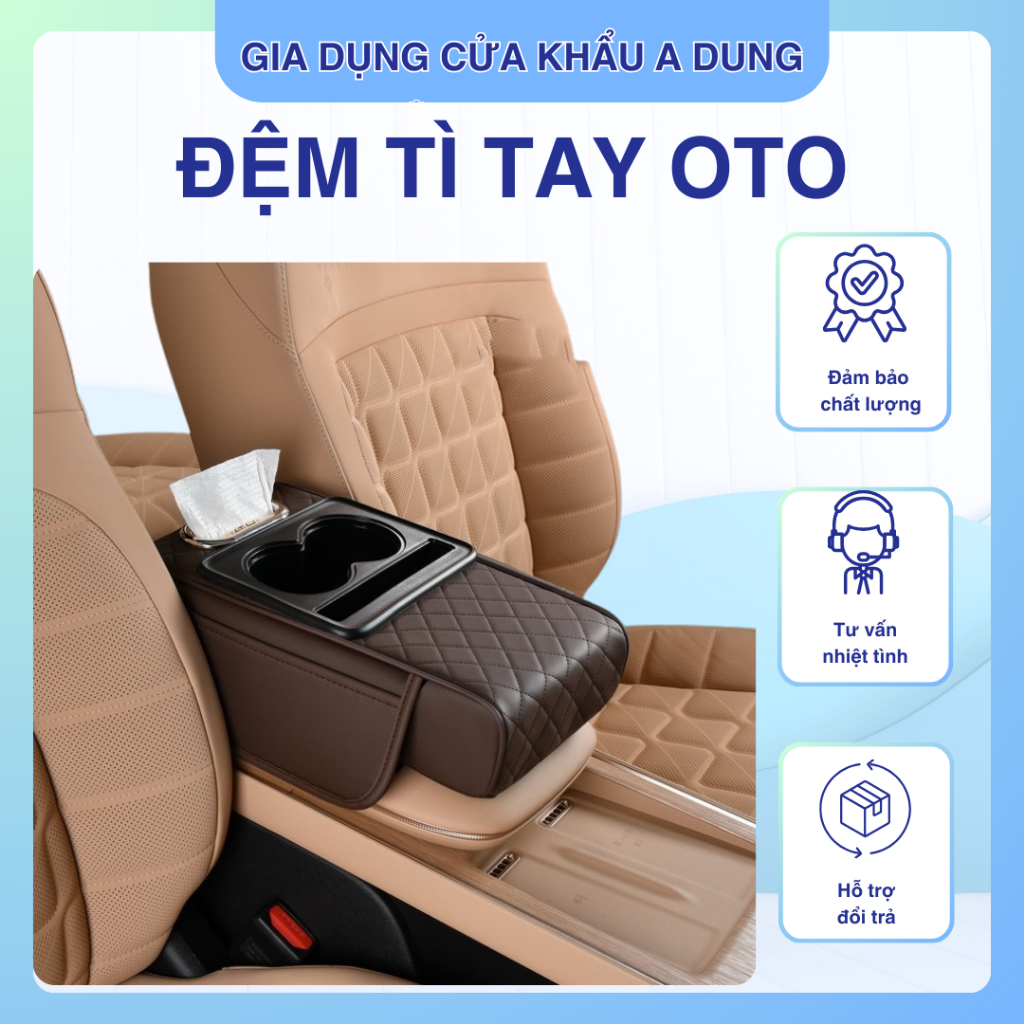 Đệm tỳ tay ô tô đa năng 4 trong 1 có hộp đựng đa năng, chỗ để cốc cất đồ, Chất liệu bọc da PU cao cấp Phụ kiện oto