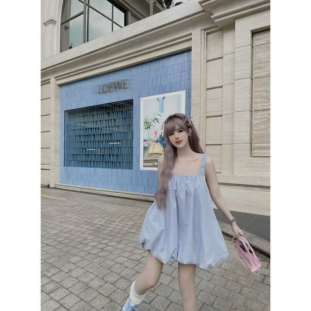 Đầm Babydoll Kaki Thô Cao Cấp Kèm Quần Bảo Hộ – Váy Xòe Tiểu Thư Form Rộng Mặc Đi Chơi, Dạo Phố (Màu Biển / Trắng / Nâu)