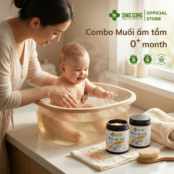 Combo Muối Ấm Tắm (Da thường) SingSong, hỗ trợ ngừa cảm lạnh, rôm sảy - 2 hũ 200gr