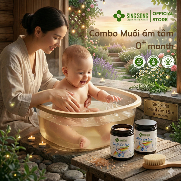 Combo Muối Ấm Tắm (Da thường) SingSong, hỗ trợ ngừa cảm lạnh, rôm sảy - 2 hũ 200gr