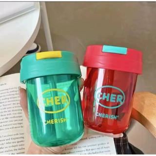Cốc Nhựa Uống Nước Cầm Tay Xinh Xắn Kèm Ống Hút như hình