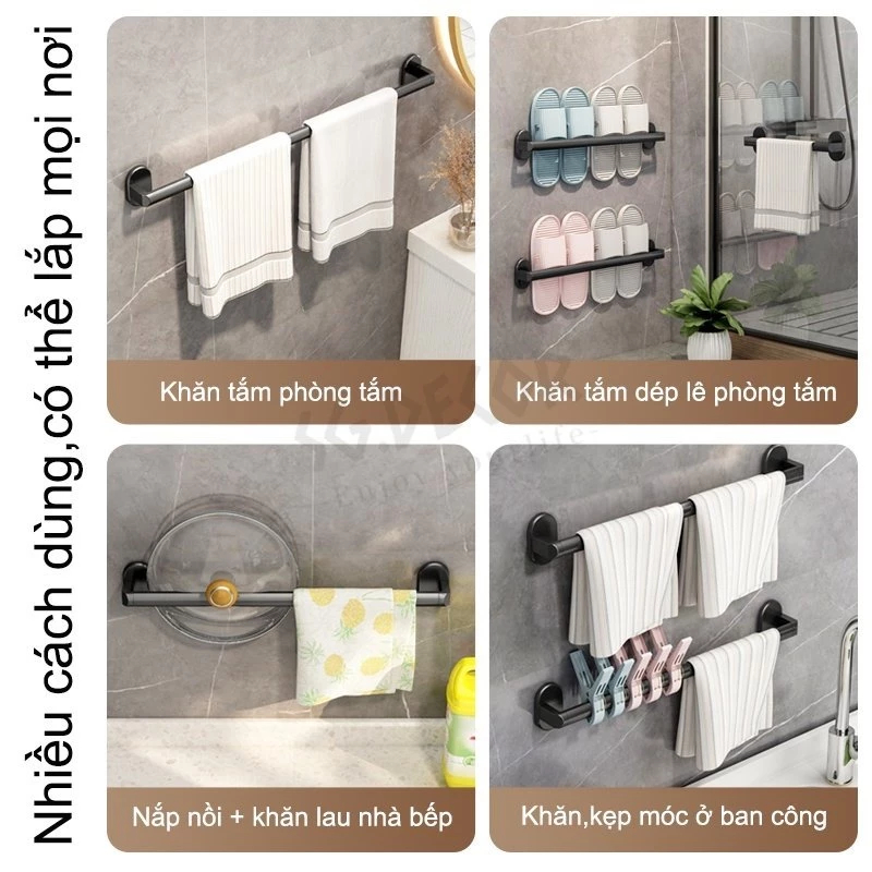 Thanh Treo Khăn Nhà Tắm Dán Tường, Giá Treo Dép Hợp Kim Nhôm Cao Cấp Kèm Miếng Dán