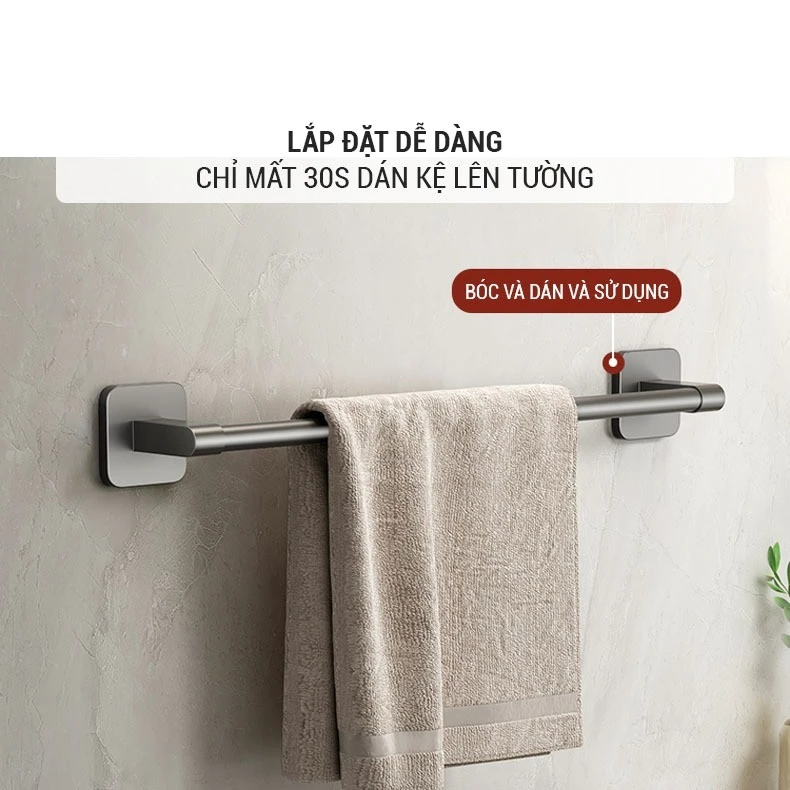 Thanh Treo Khăn Nhà Tắm Dán Tường, Giá Treo Dép Hợp Kim Nhôm Cao Cấp Kèm Miếng Dán