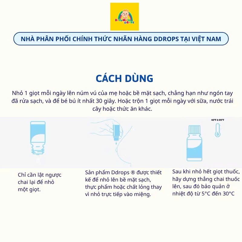 Baby Ddrops Vitamin D3 400IU 2.5ml Nhỏ Giọt Cho Bé 15 Ngày–1 Tuổi | Babymall & Care
