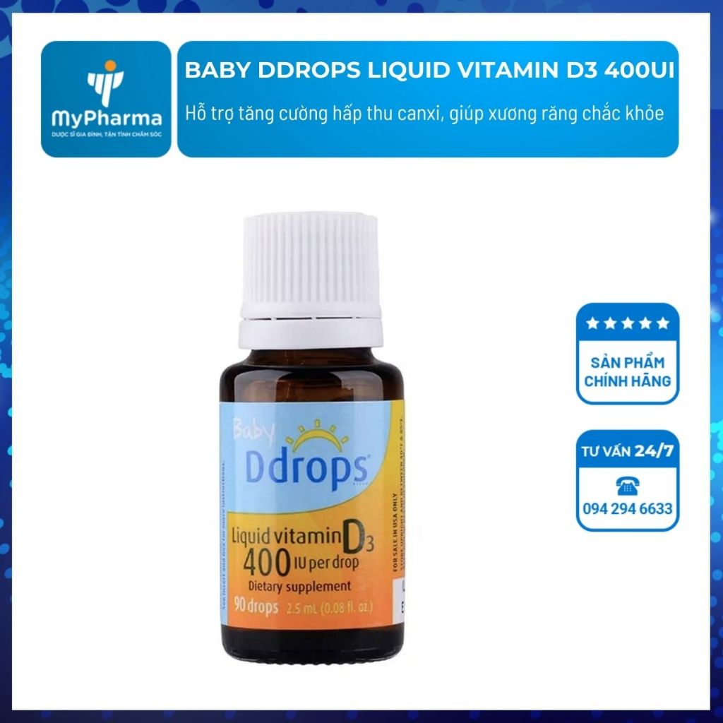 Baby Ddrops Vitamin D3 400IU 2.5ml Nhỏ Giọt Cho Bé 15 Ngày–1 Tuổi | Babymall & Care