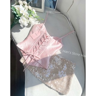 [HAN’S STORE] SET ÁO CORSET TRÁNG GƯƠNG KÈM CHÂN VÁY KIM SA ( ẢNH THẬT )