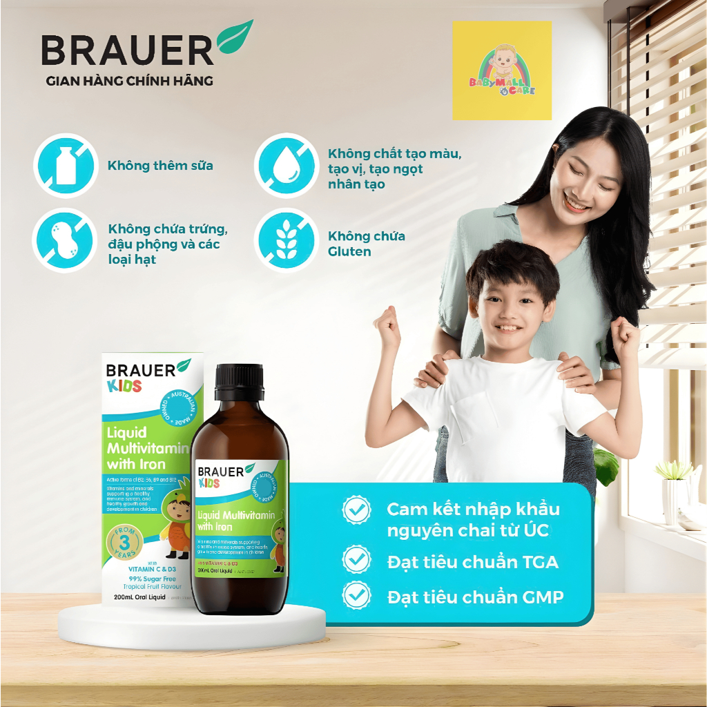 Siro Brauer Kids Liquid Multivitamin with Iron 200ml 3+ Hỗ Trợ  Miễn Dịch Cho Trẻ | Babymall & Care
