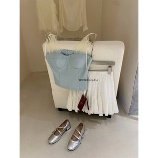 𝐏𝐡𝐢𝐞𝐧 𝐖𝐆𝐖𝐄 | (Sẵn Xanh, Đen S) w8345 Áo Quây Khoá Lưng Phối Dây Ren Lưới