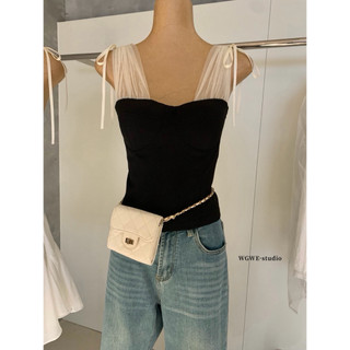 𝐏𝐡𝐢𝐞𝐧 𝐖𝐆𝐖𝐄 | (Sẵn Xanh, Đen S) w8345 Áo Quây Khoá Lưng Phối Dây Ren Lưới