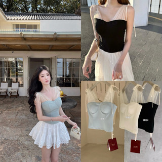 𝐏𝐡𝐢𝐞𝐧 𝐖𝐆𝐖𝐄 | (Sẵn Xanh, Đen S) w8345 Áo Quây Khoá Lưng Phối Dây Ren Lưới