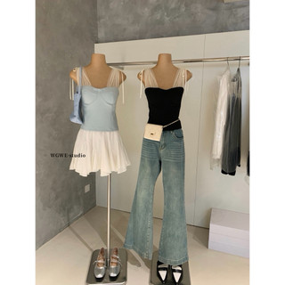 𝐏𝐡𝐢𝐞𝐧 𝐖𝐆𝐖𝐄 | (Sẵn Xanh, Đen S) w8345 Áo Quây Khoá Lưng Phối Dây Ren Lưới