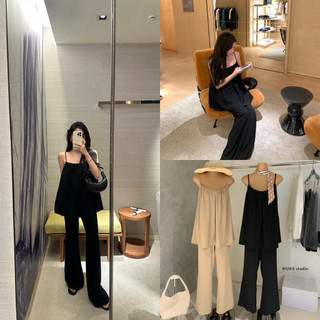 𝐏𝐡𝐢𝐞𝐧 𝐖𝐆𝐖𝐄 | (Sẵn) w8769 Set Áo 2 Dây Rộng Mix Quần Ống Suông Loe Hack Dáng