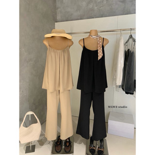 𝐏𝐡𝐢𝐞𝐧 𝐖𝐆𝐖𝐄 | (Sẵn) w8769 Set Áo 2 Dây Rộng Mix Quần Ống Suông Loe Hack Dáng