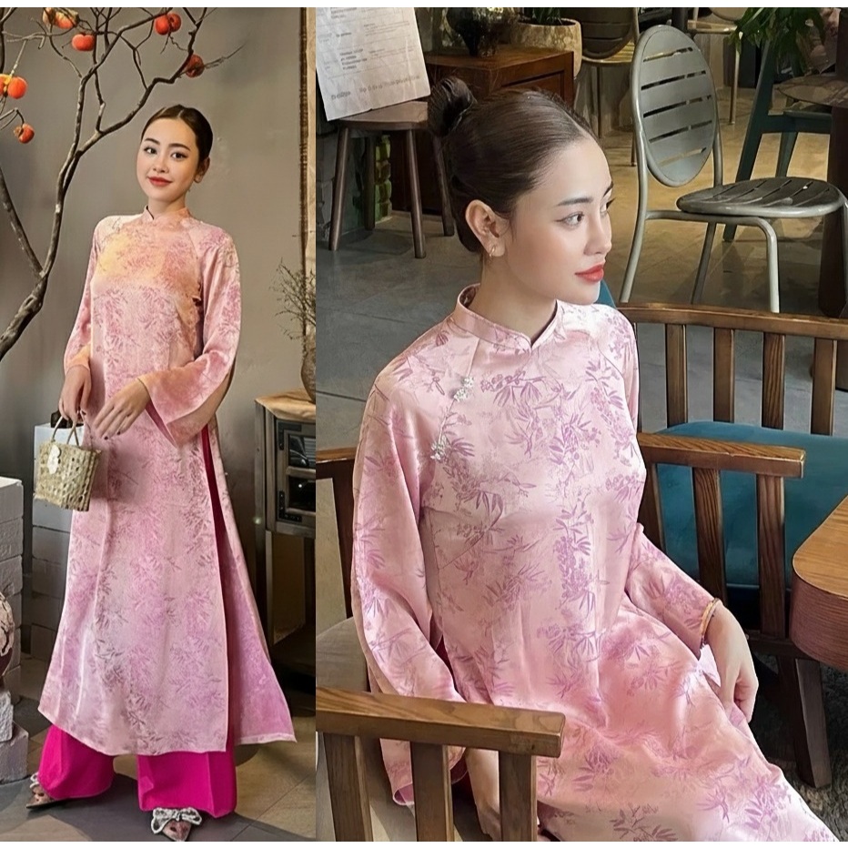 Áo Dài Họa Tiết Chất Vải Mềm Mịn, Dáng Suông Hiện Đại Chất Lụa Cao Cấp, Dáng Ôm Thanh Lịch Diện Tết, Dự Tiệc T1472G